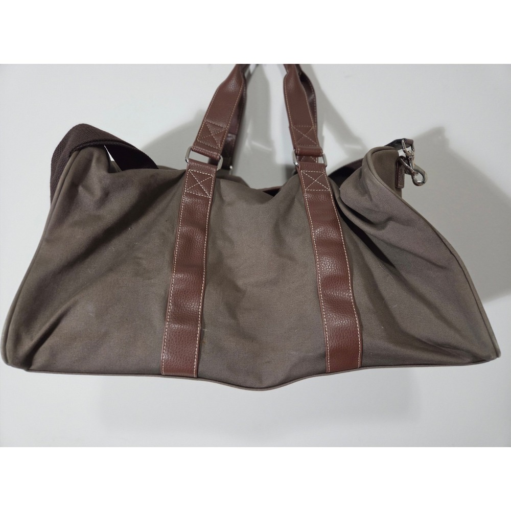 Peter Millar Canvas Duffel Bag Brown Olive Plaid Lining Weekend Travel Gym Bag - Picture 4 of 12